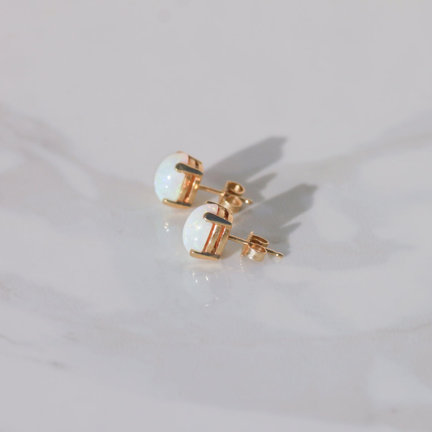 Vintage Opal Cabochon Stud Earrings 14k