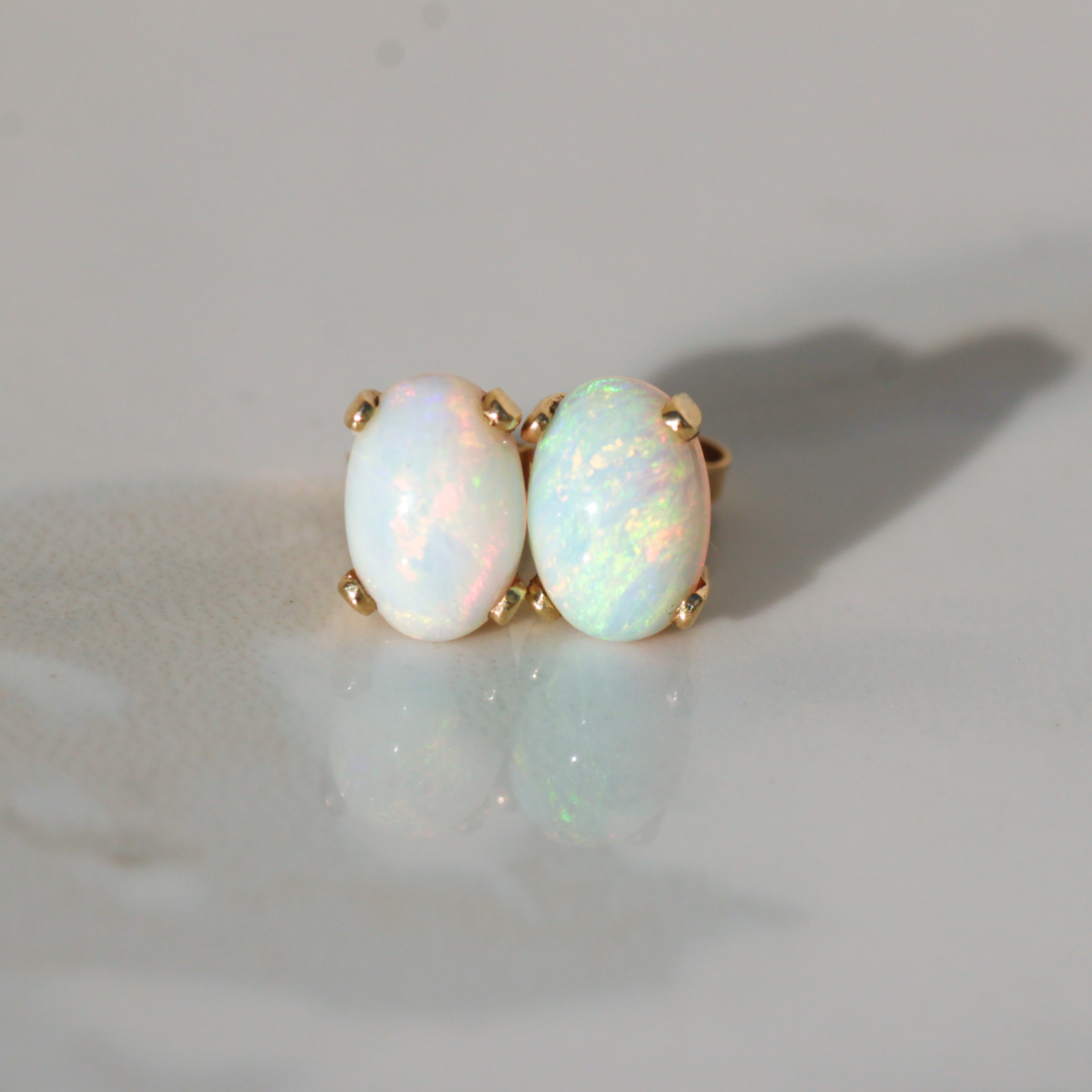 Vintage Opal Cabochon Stud Earrings 14k