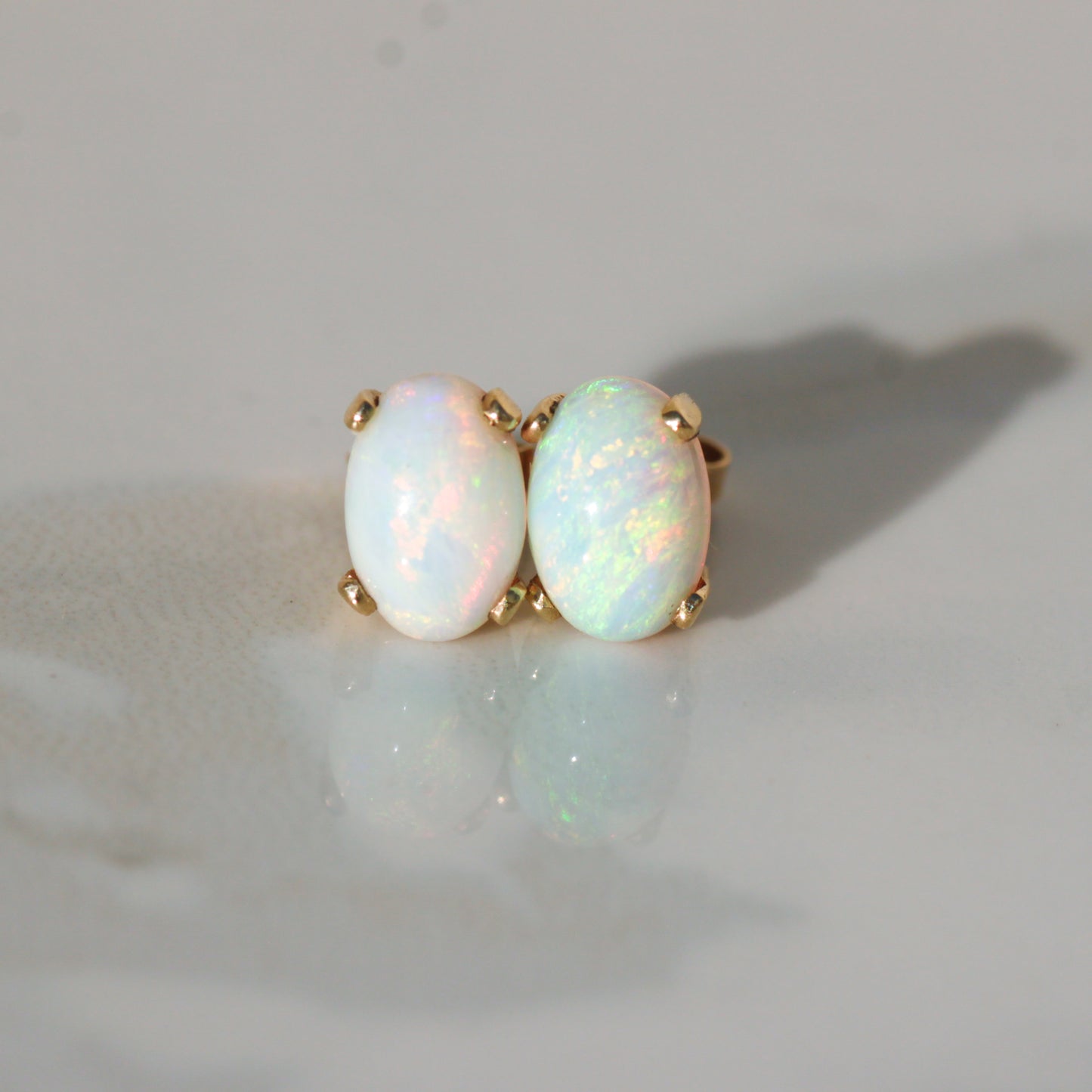 Vintage Opal Cabochon Stud Earrings 14k