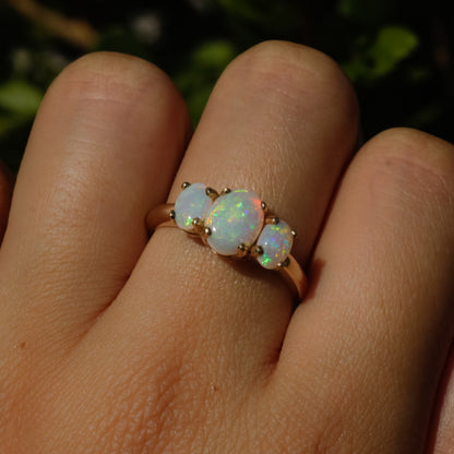 Opal Trilogy Ring Sz 8 1/4 14k