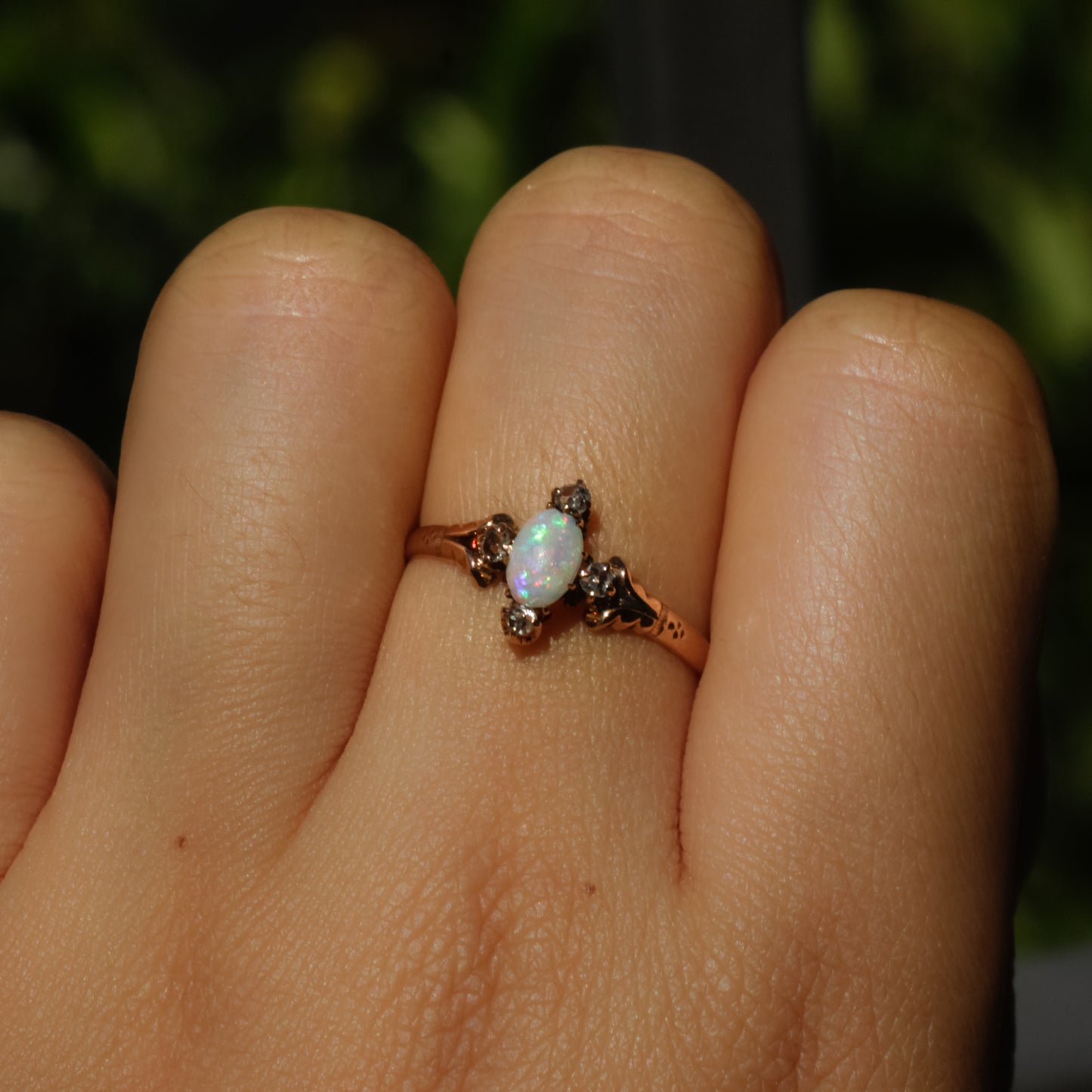 Antique Victorian Opal and Diamond Ring 14k Sz 7