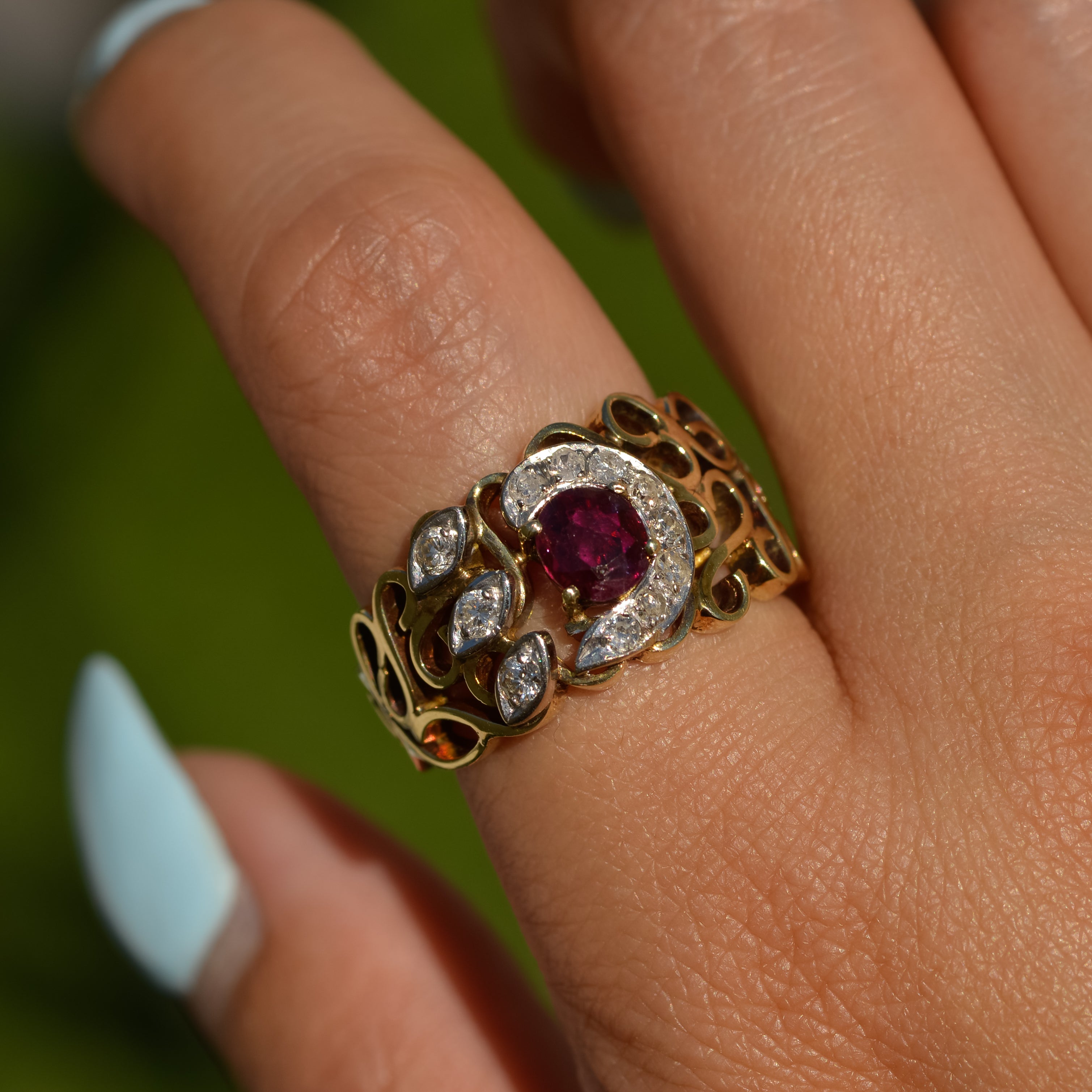 Vintage Ruby & Diamond Lace Ring