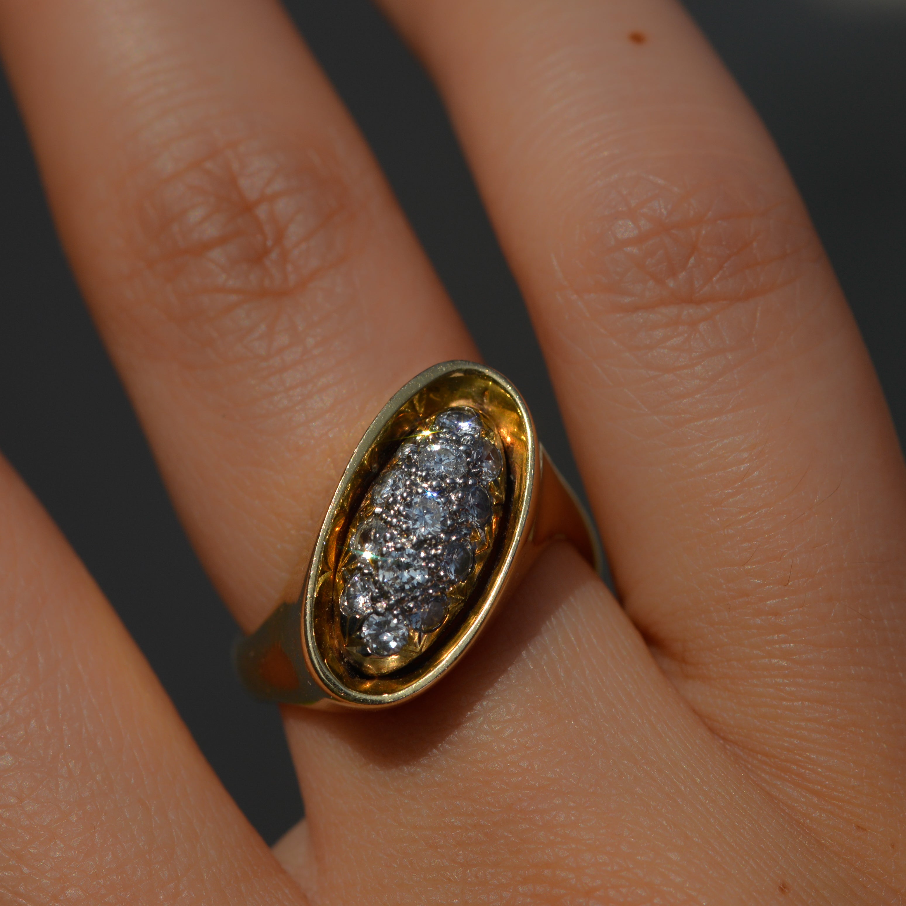 Vintage Oval Pavé Diamond Bypass Ring