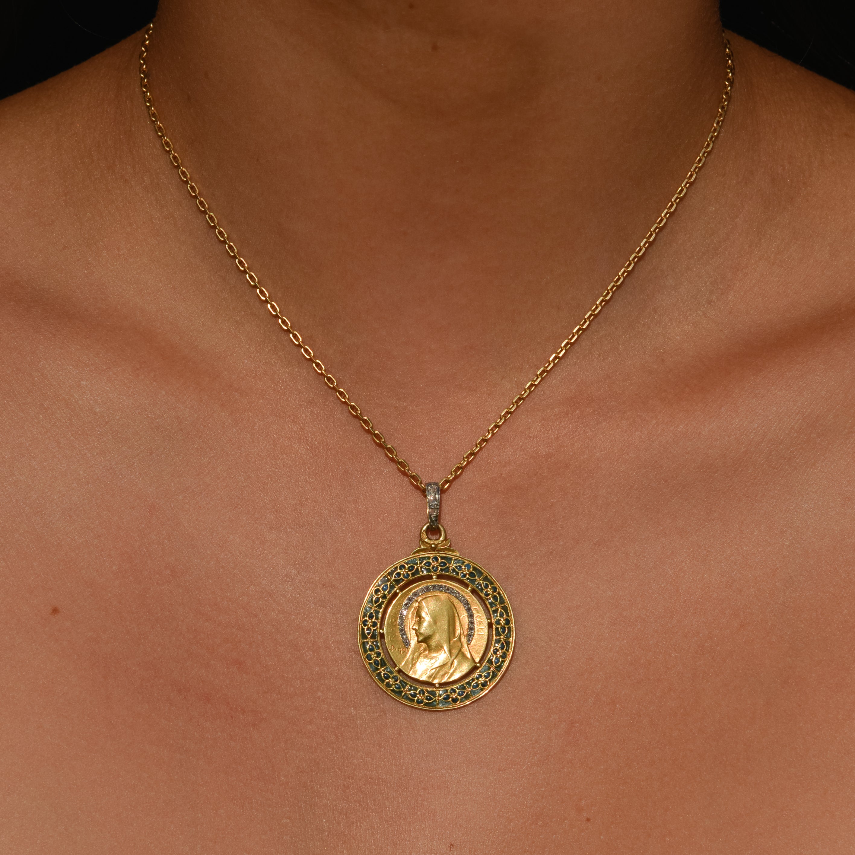 Antique Plique-à-jour Madonna Medallion