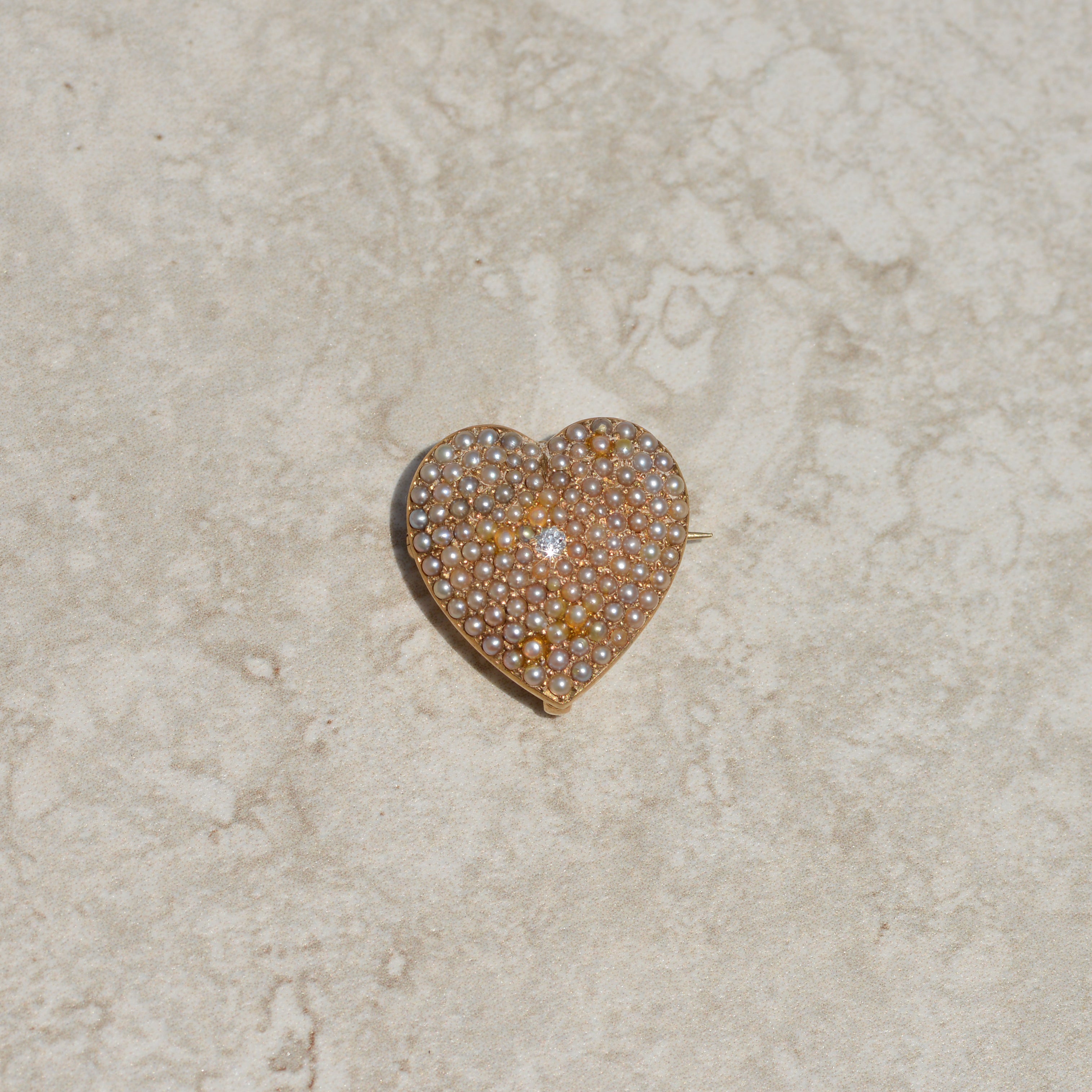 Antique Seed Pearl & Diamond Heart Pendant/Brooch