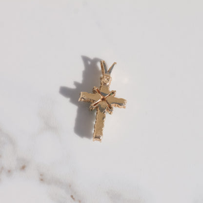 Vintage Pearl, Diamond, and Lab Emerald Cross Charm 14k