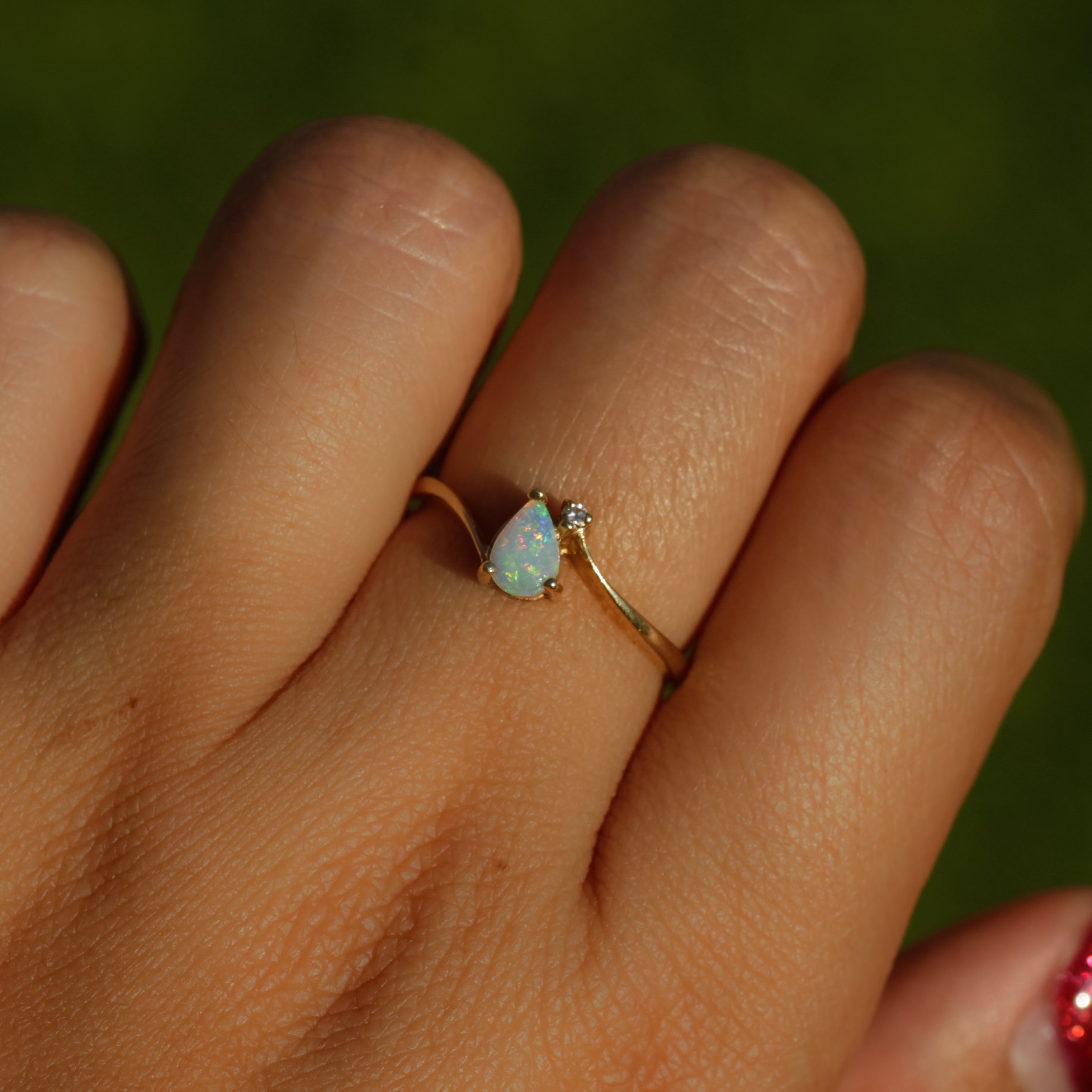 Pear Opal and Diamond Ring Sz 6 1/2 14k
