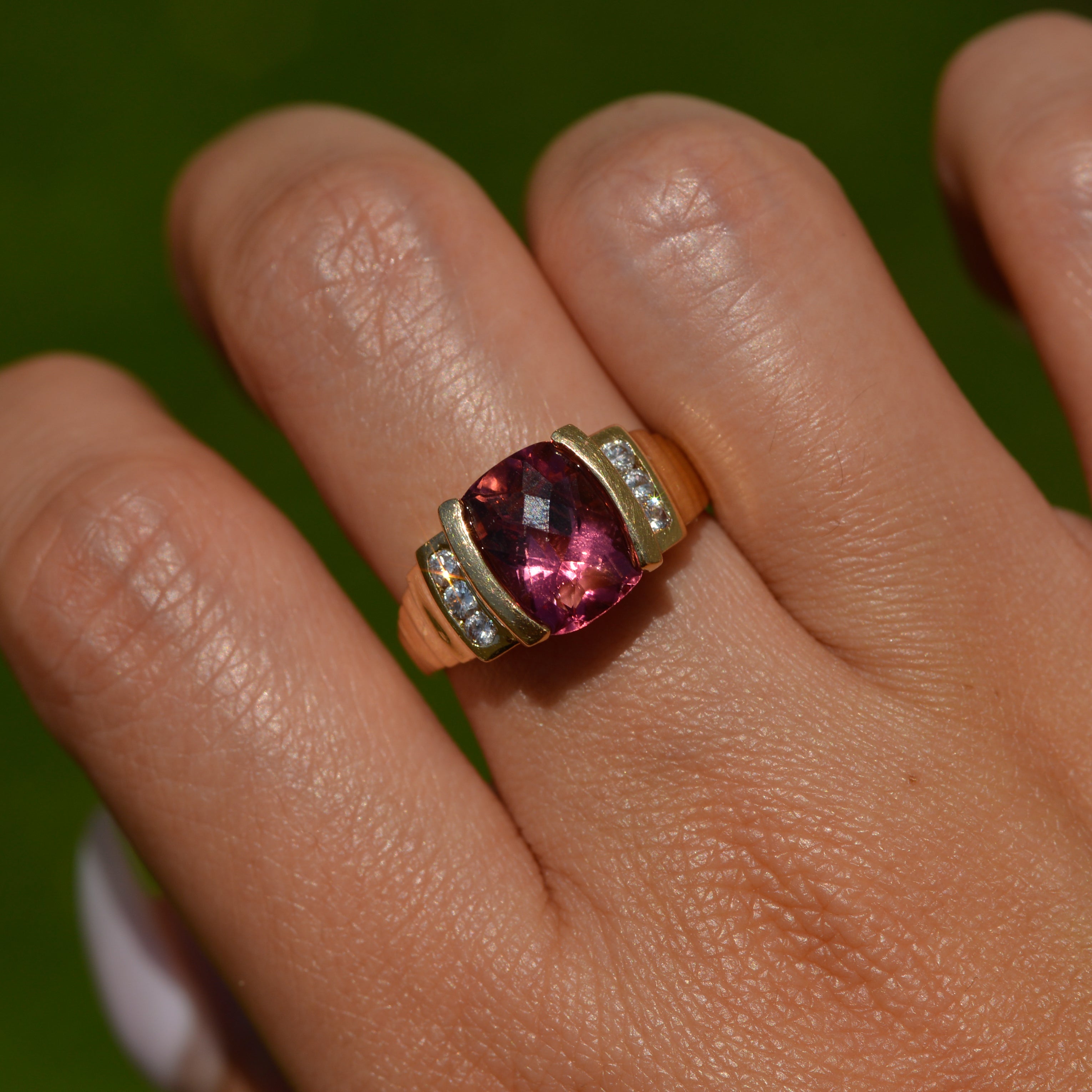 Vintage Pink Tourmaline & Diamond Ring