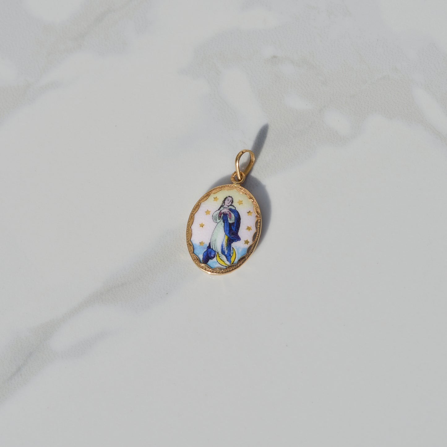 Vintage Portugese Virgin Mary Charm 19k