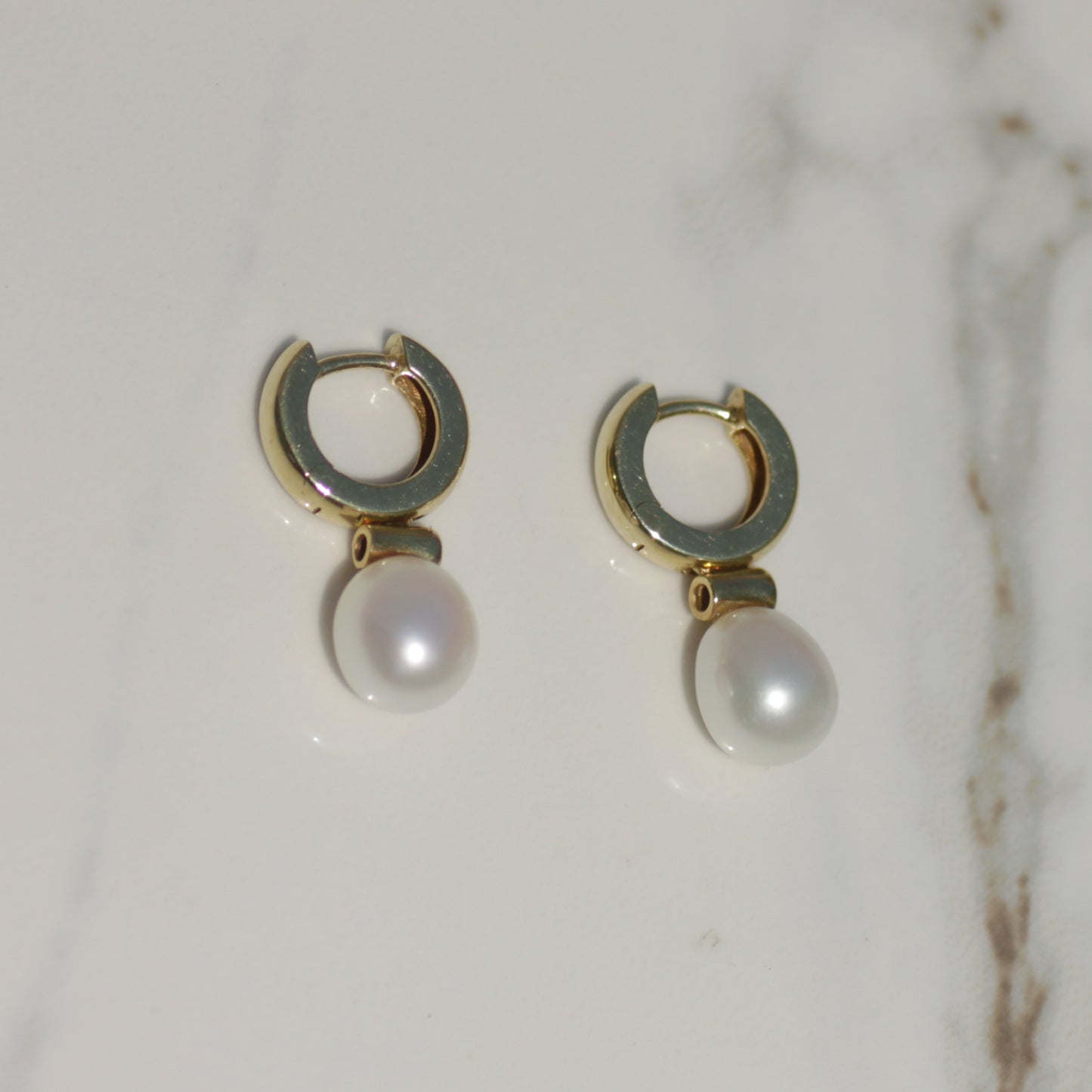 Cultured Pearl and Diamond Huggie Hoop Earrings 14k