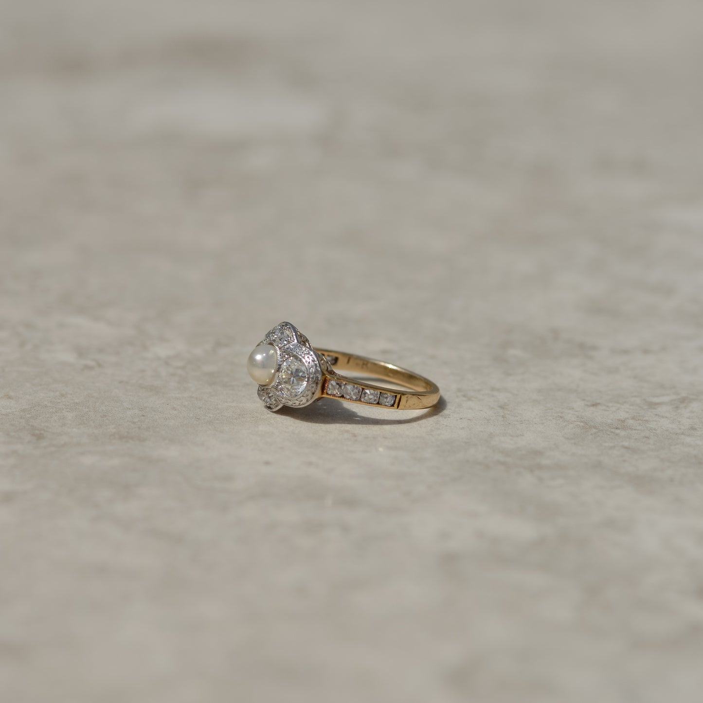 Edwardian Pearl and Diamond Quatrefoil Ring