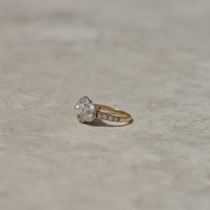 Edwardian Pearl and Diamond Quatrefoil Ring