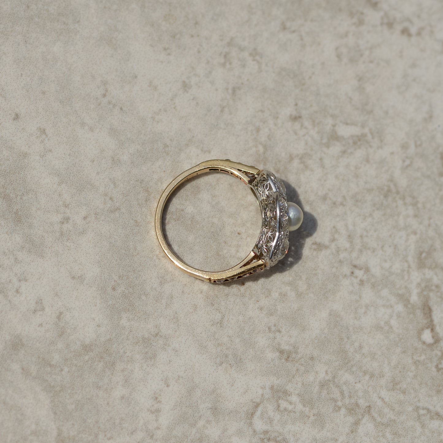 Edwardian Pearl and Diamond Quatrefoil Ring