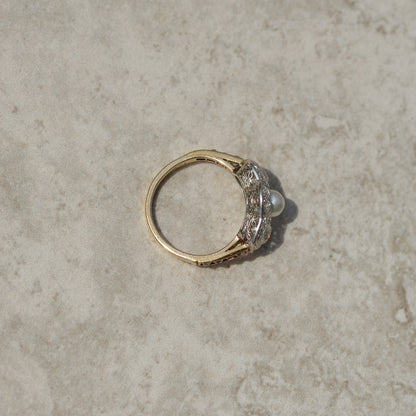 Edwardian Pearl and Diamond Quatrefoil Ring
