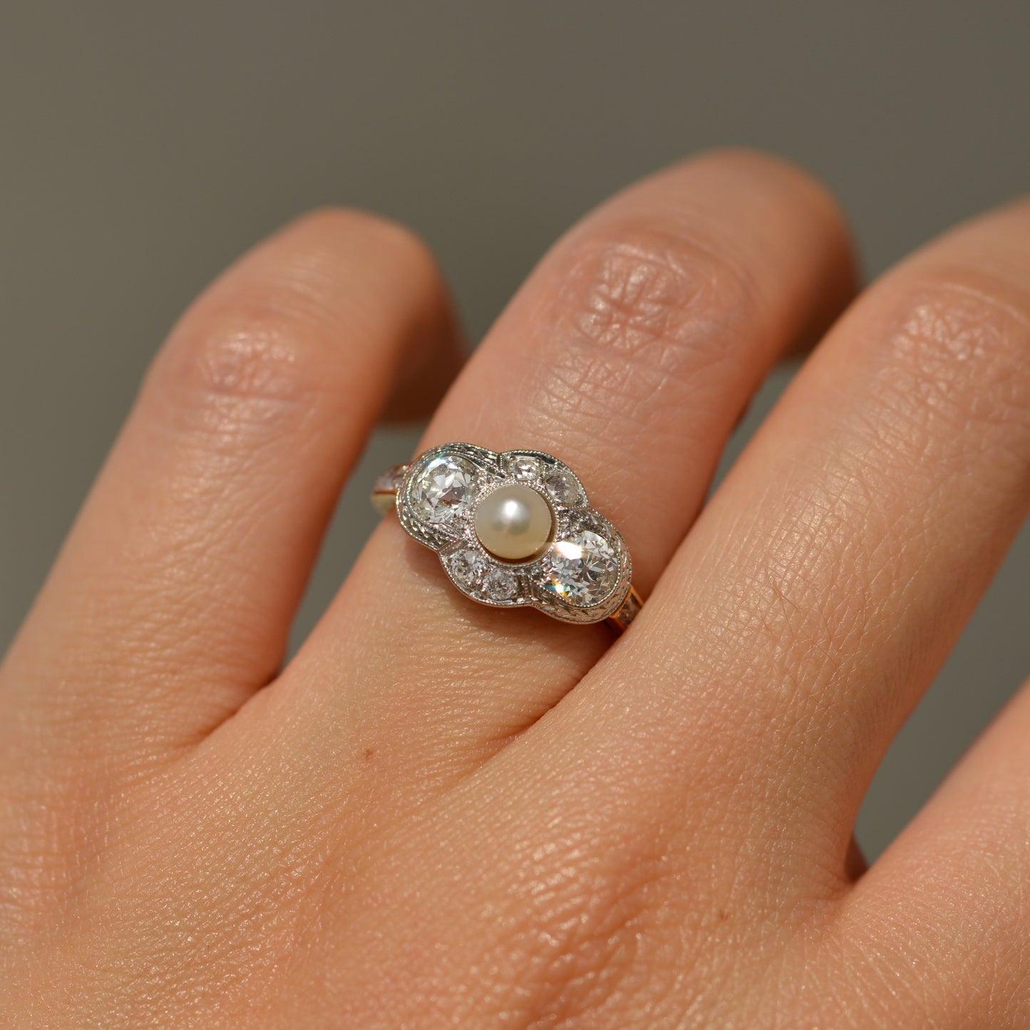 Edwardian Pearl and Diamond Quatrefoil Ring