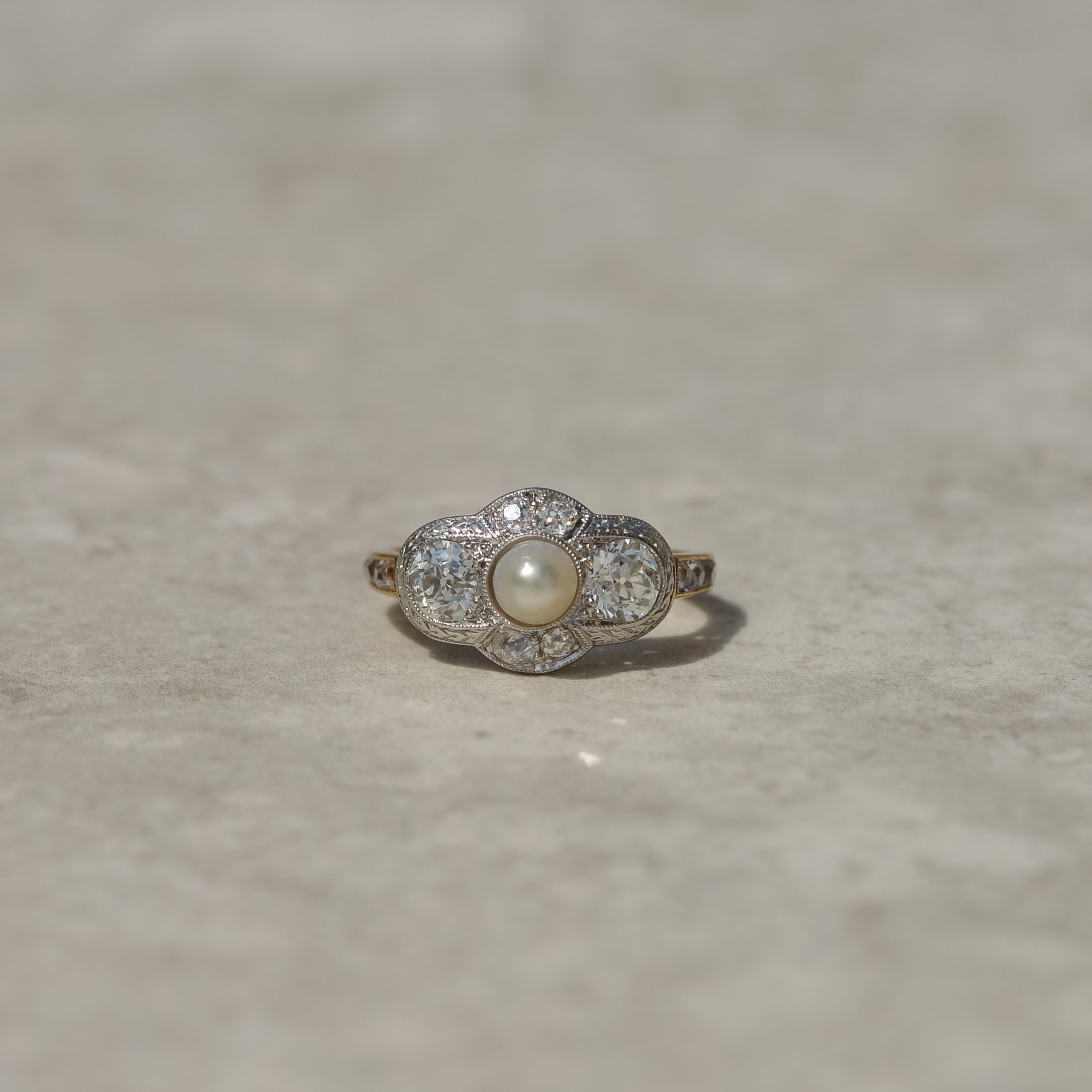 Edwardian Pearl and Diamond Quatrefoil Ring