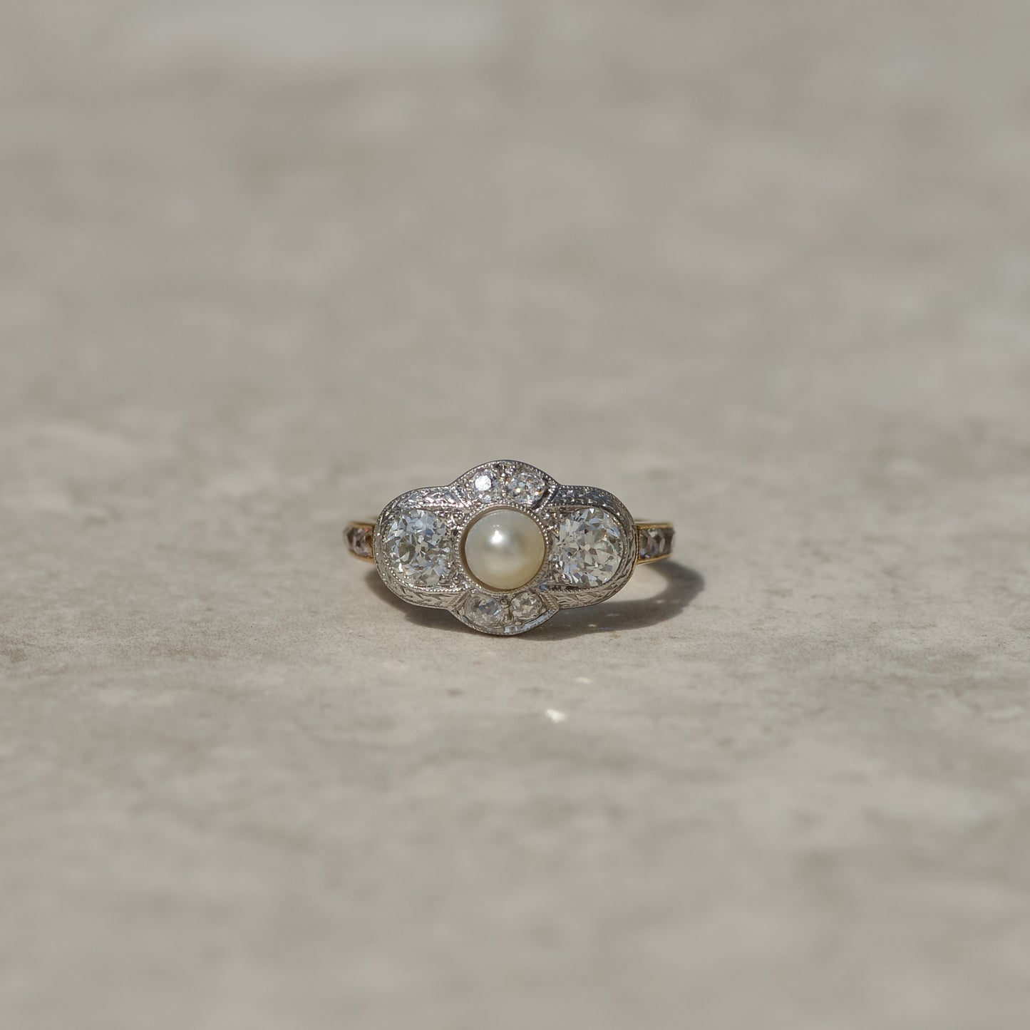 Edwardian Pearl and Diamond Quatrefoil Ring
