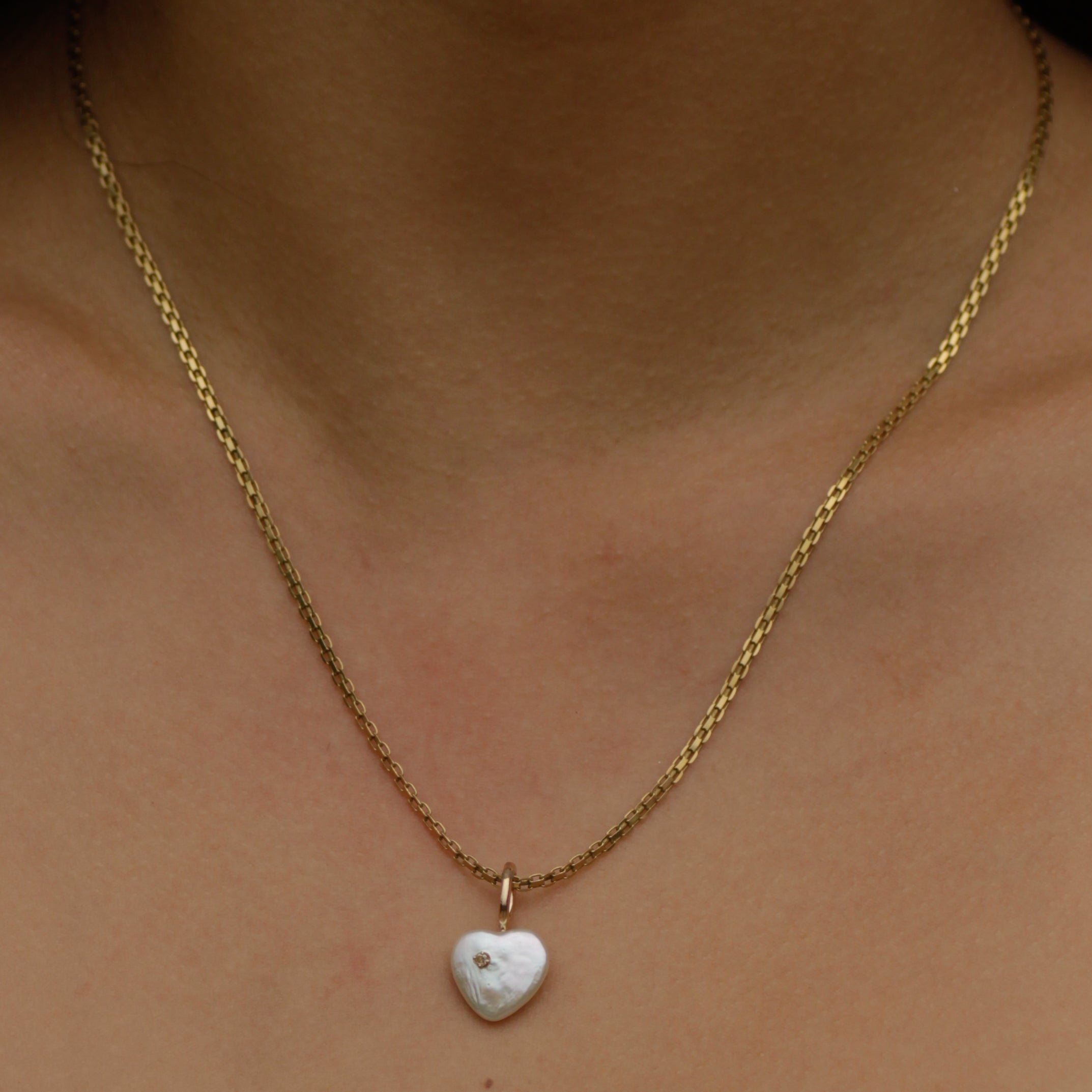 Vintage Heart-shaped Coin Pearl with Diamond Charm 14k