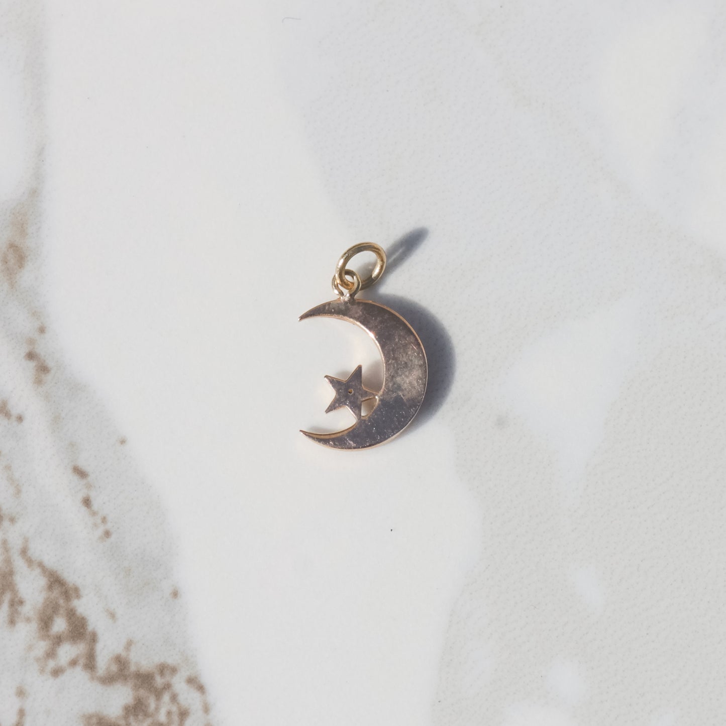 Antique Moon and Star Seed Pearl Charm 14k