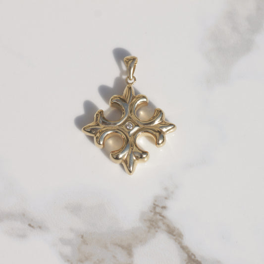 Vintage Puffy Cross Pendant 14k Gold