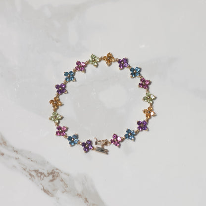 Vintage Rainbow Flower Bracelet 7.25" 14k Gold