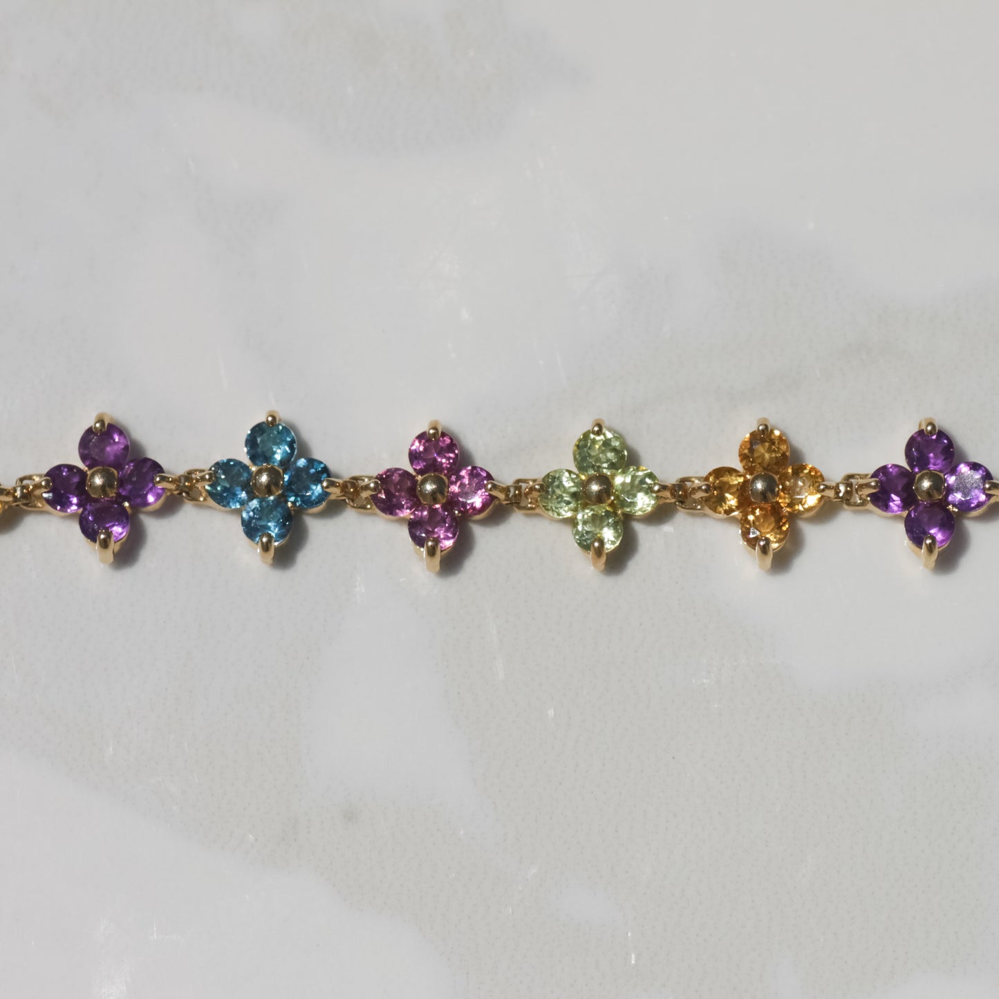 Vintage Rainbow Flower Bracelet 7.25" 14k Gold