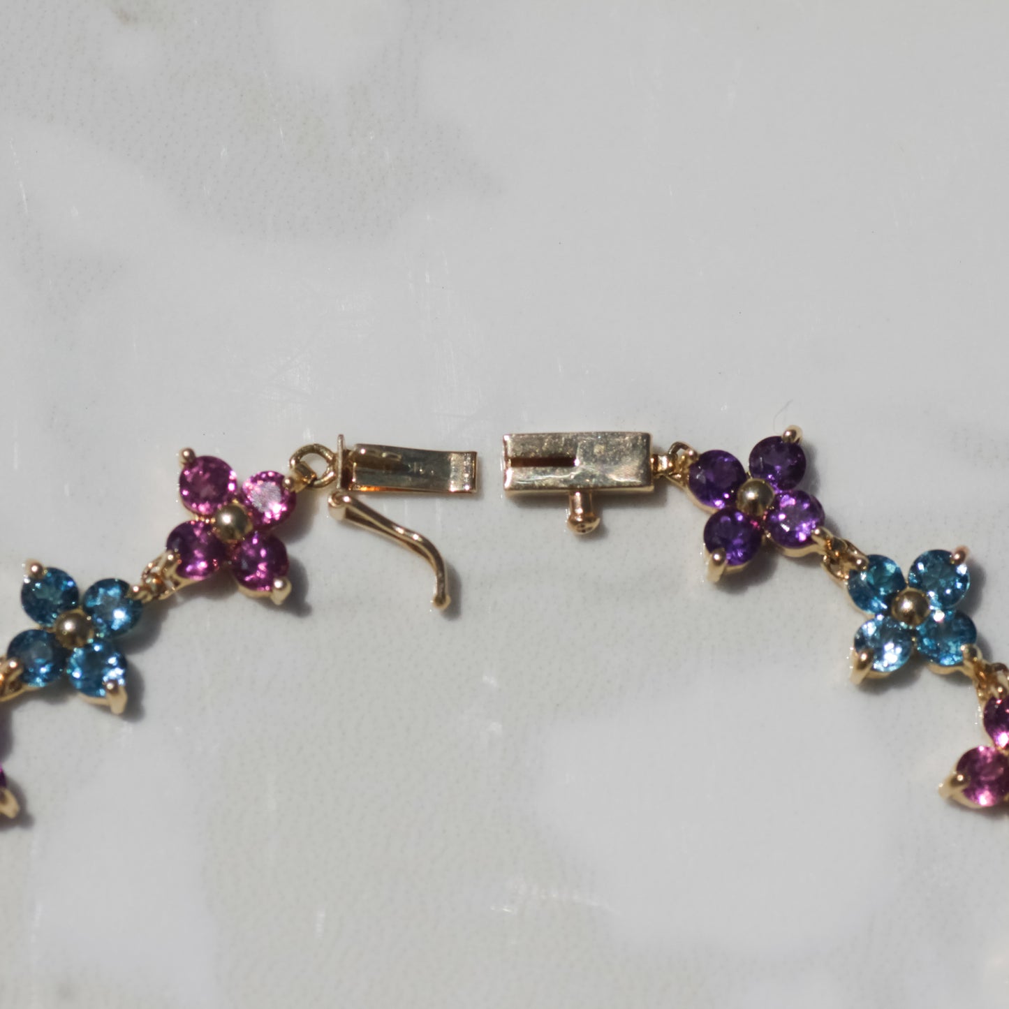 Vintage Rainbow Flower Bracelet 7.25" 14k Gold