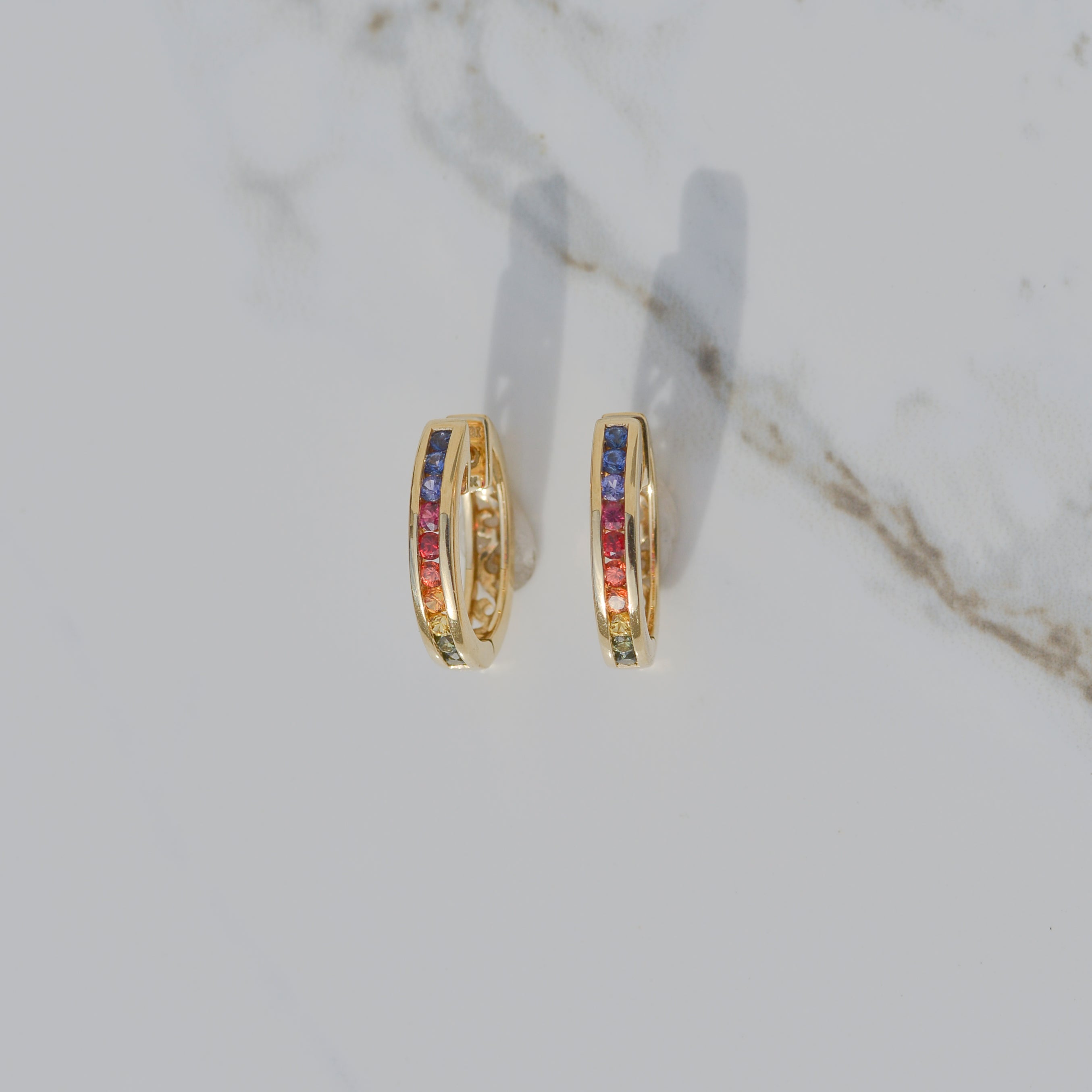 Vintage Rainbow Sapphire Oval Hoop Earrings