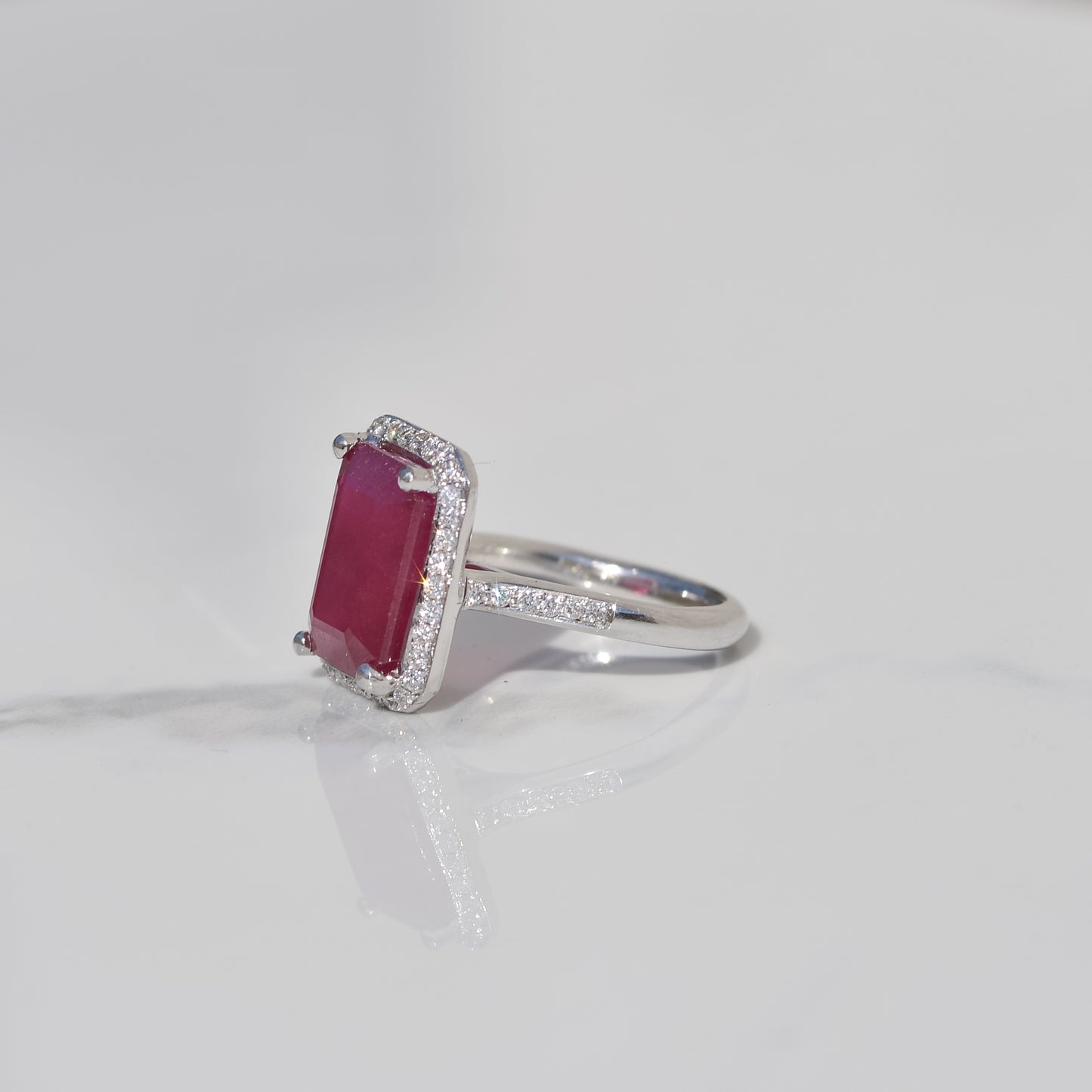 Estate Ruby and Diamond Halo Ring Sz 6 14k