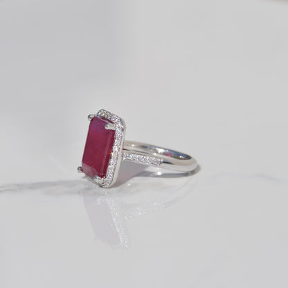 Estate Ruby and Diamond Halo Ring Sz 6 14k