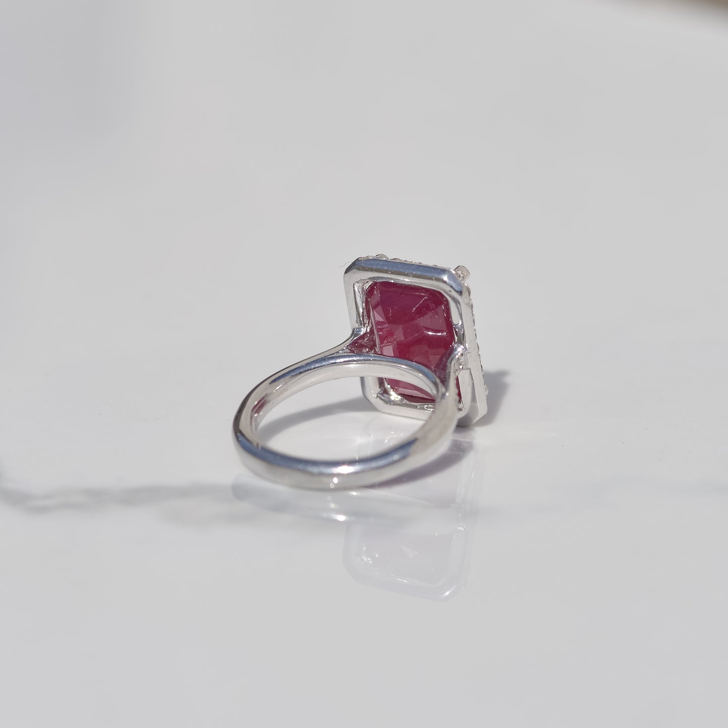 Estate Ruby and Diamond Halo Ring Sz 6 14k