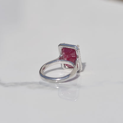 Estate Ruby and Diamond Halo Ring Sz 6 14k