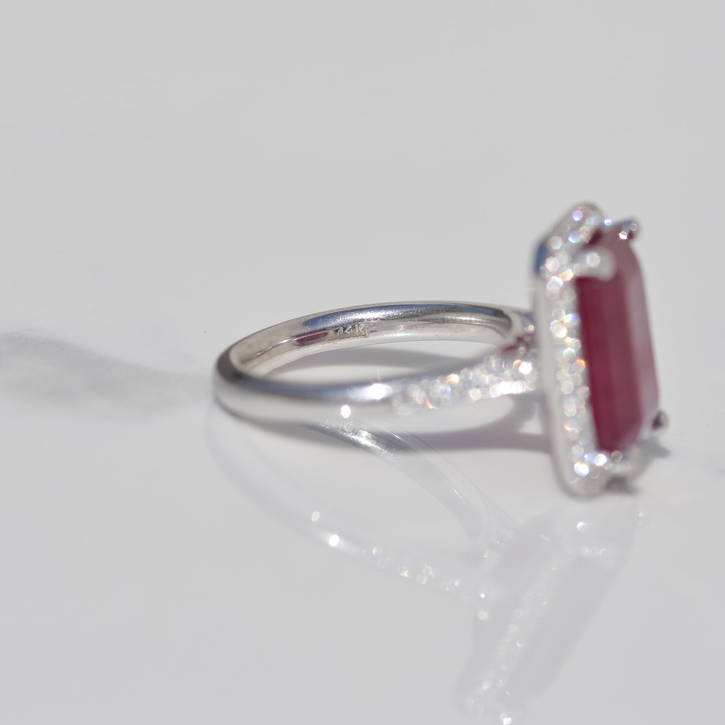 Estate Ruby and Diamond Halo Ring Sz 6 14k