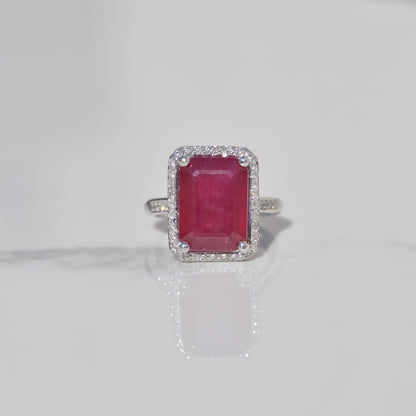 Estate Ruby and Diamond Halo Ring Sz 6 14k