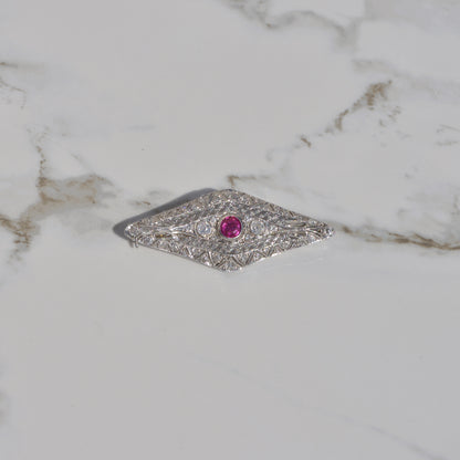 Art Deco Lab Ruby and Diamond Brooch Platinum