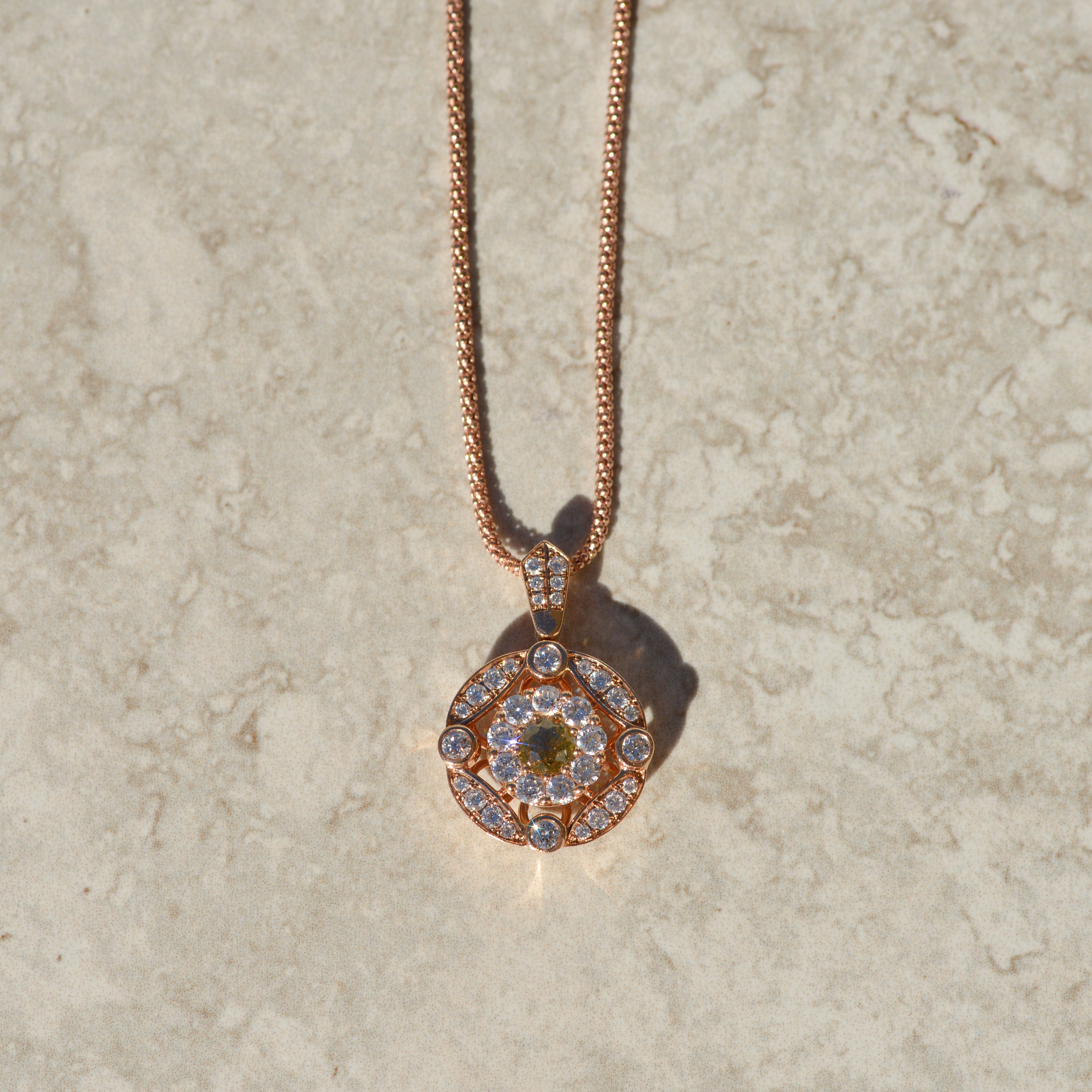 Estate Yellow & White Diamond Pendant Necklace