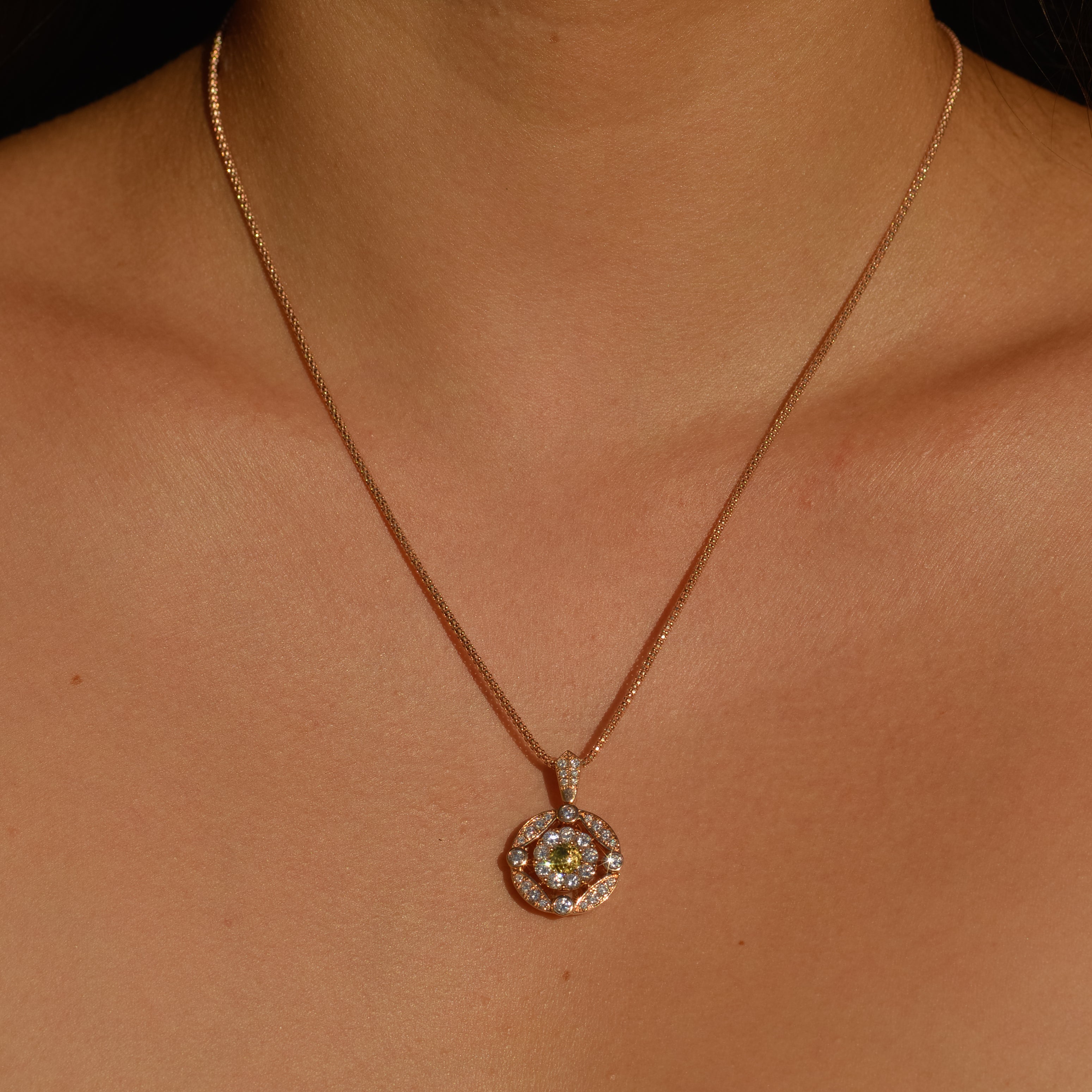 Estate Yellow & White Diamond Pendant Necklace