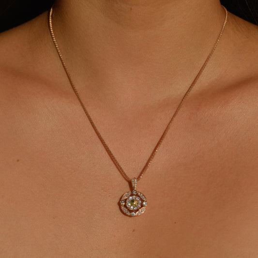 Estate Yellow & White Diamond Pendant Necklace