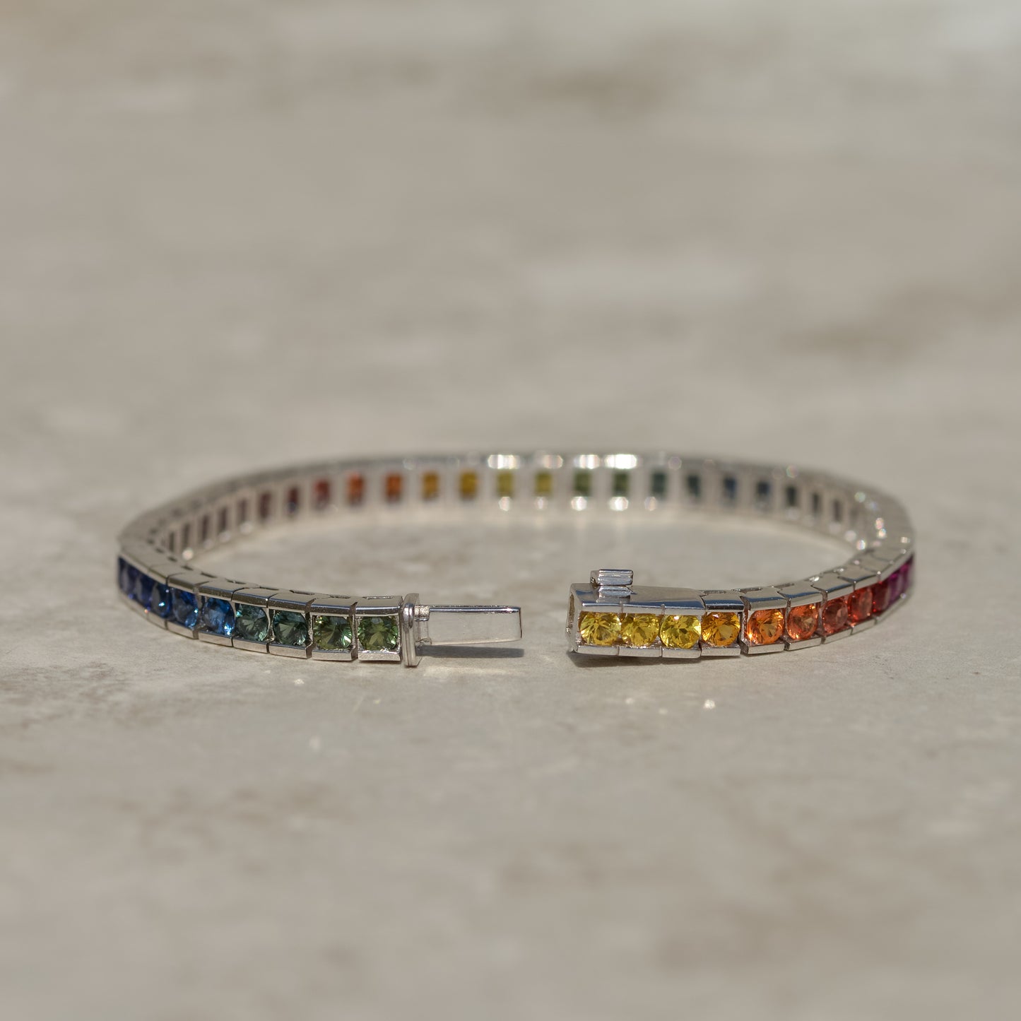 Estate Rainbow Sapphire Line Bracelet