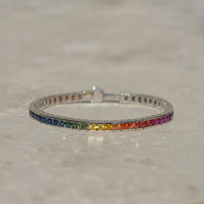 Estate Rainbow Sapphire Line Bracelet