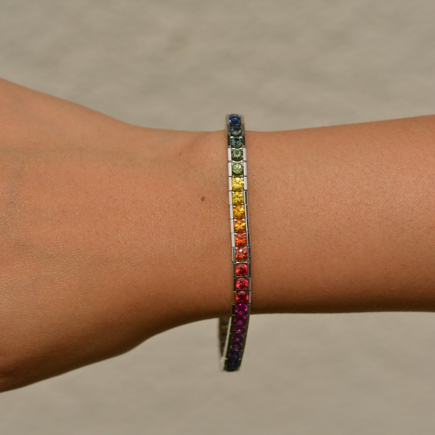 Estate Rainbow Sapphire Line Bracelet