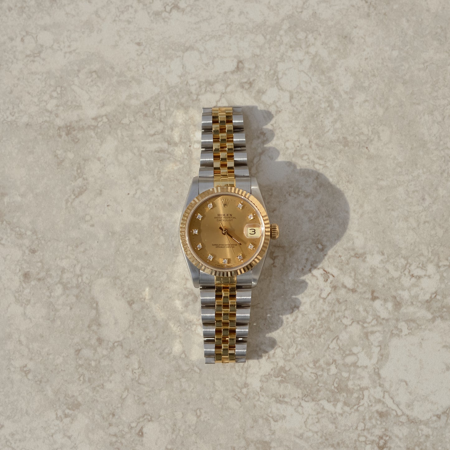 Vintage Rolex Datejust 31, champagne diamond dial, reference 68273