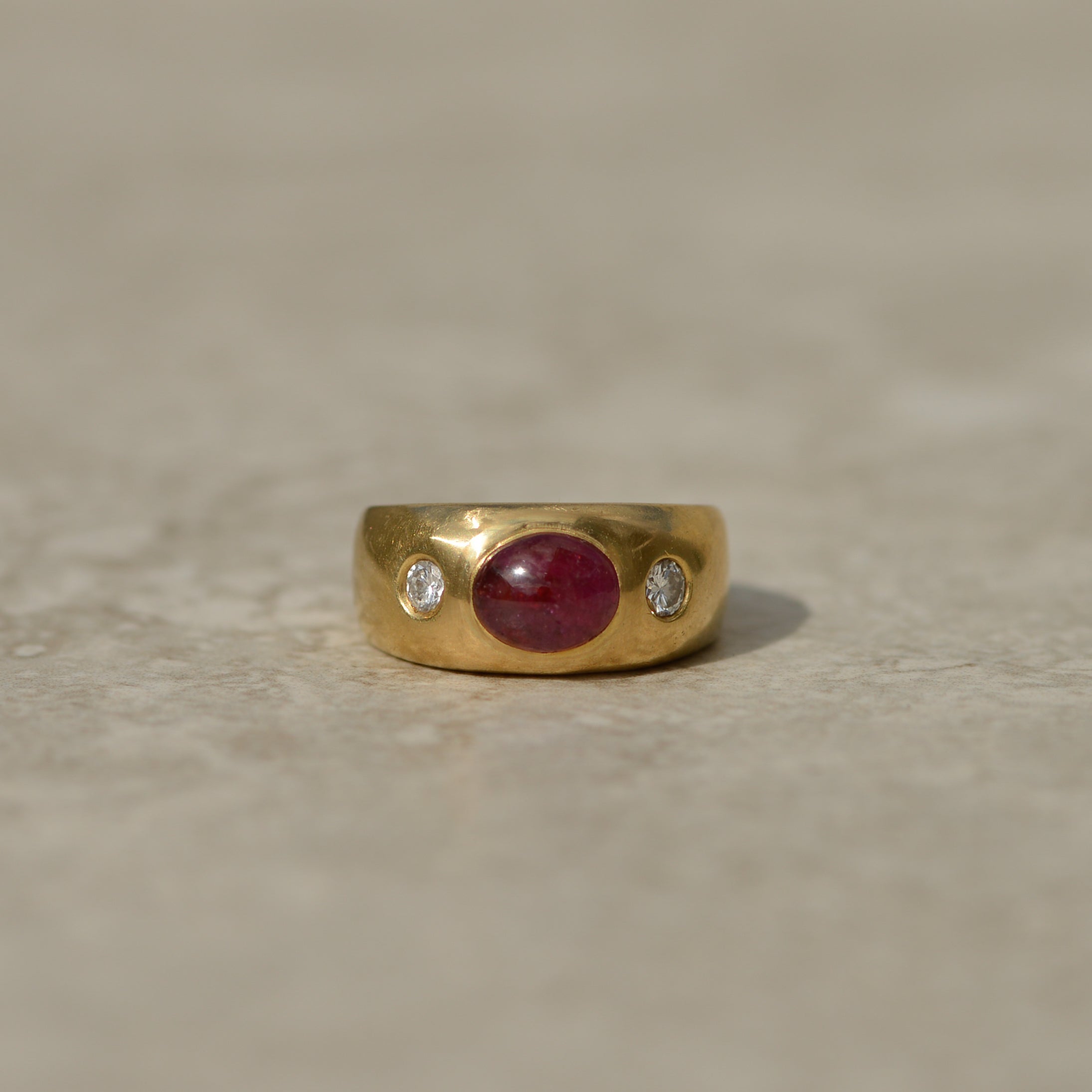 Vintage Ruby Cabochon & Diamond Ring