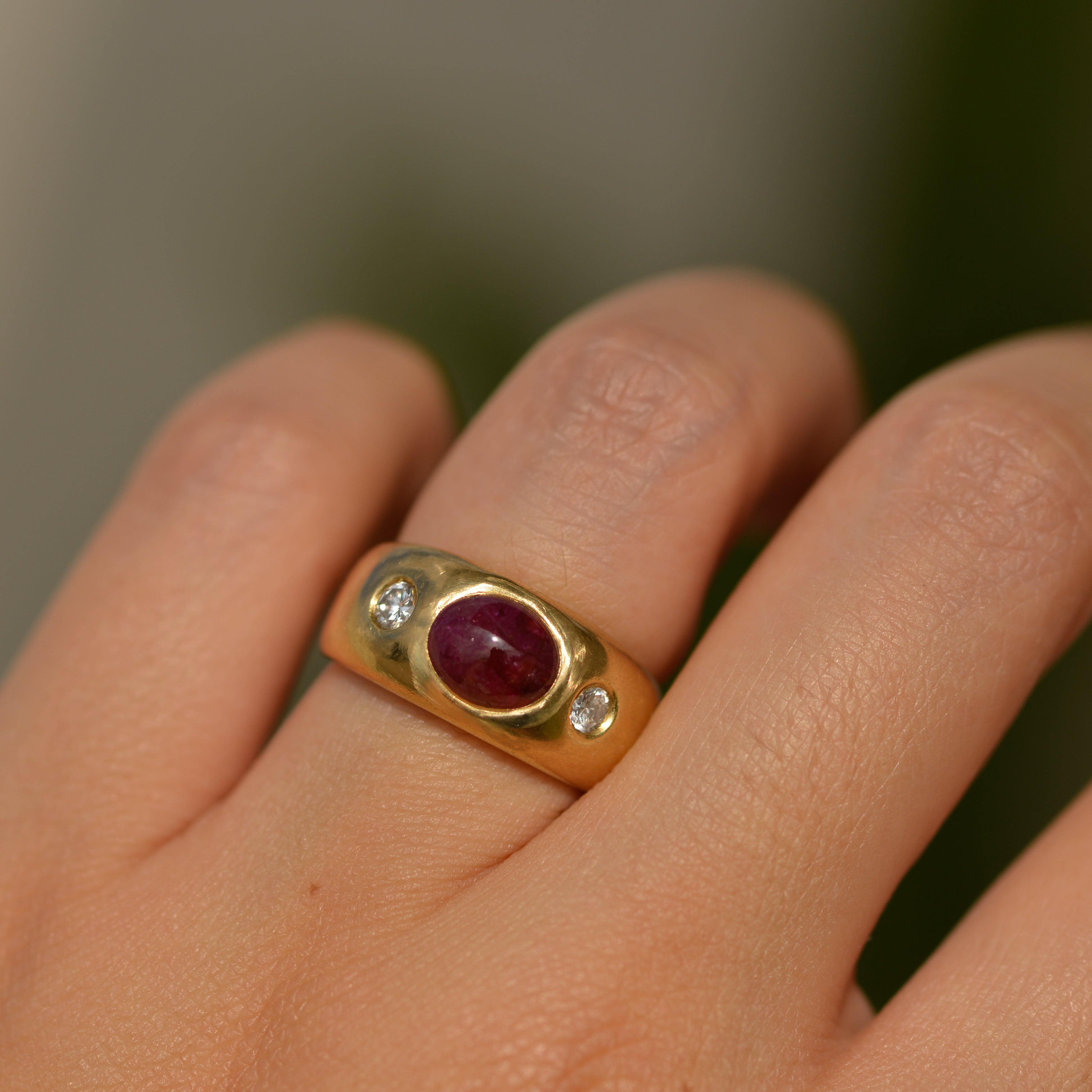 Vintage Ruby Cabochon & Diamond Ring