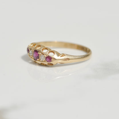 Antique Ruby and Diamond Ring Sz 8 1/2 18k