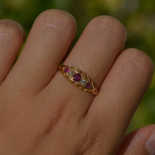 Antique Ruby and Diamond Ring Sz 8 1/2 18k