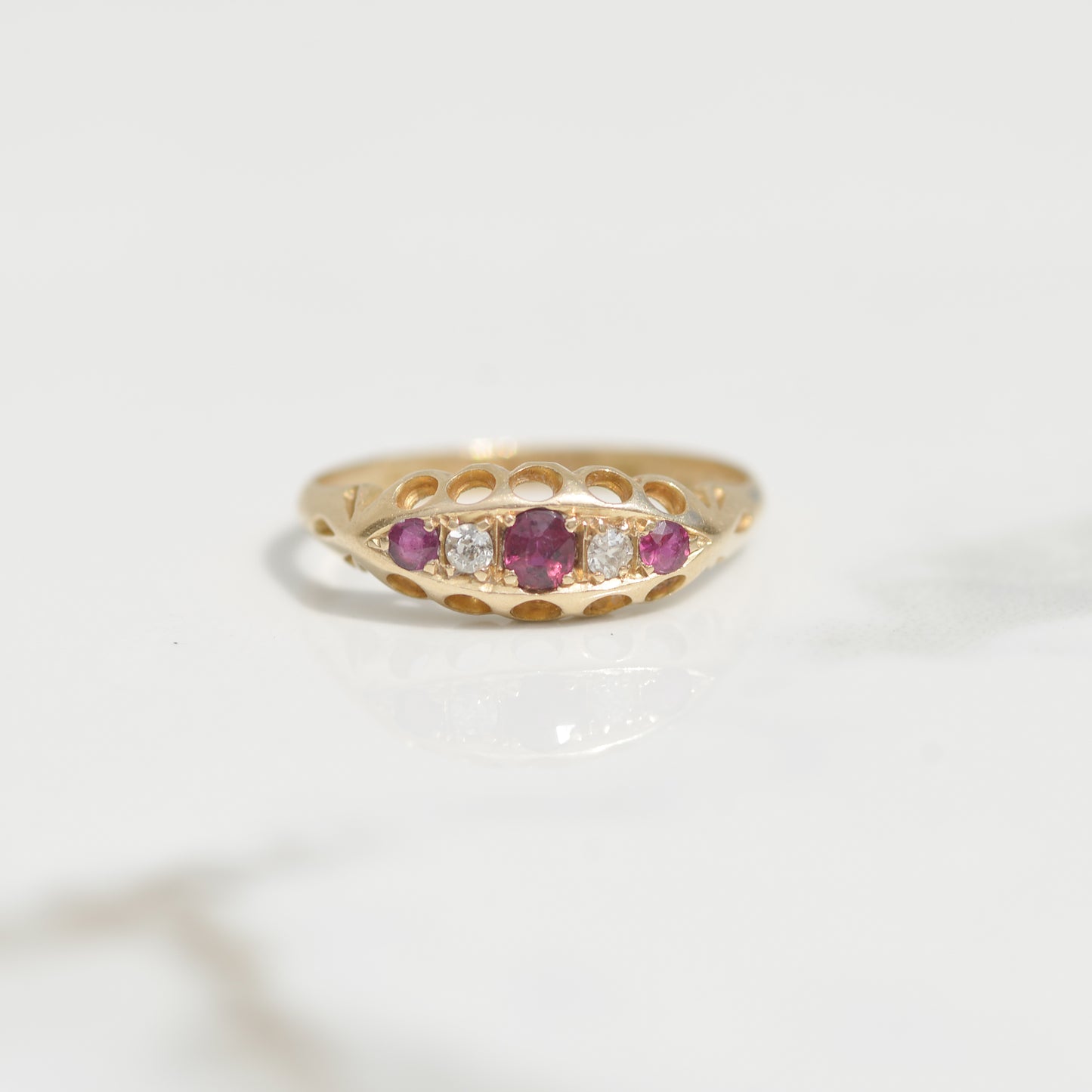 Antique Ruby and Diamond Ring Sz 8 1/2 18k