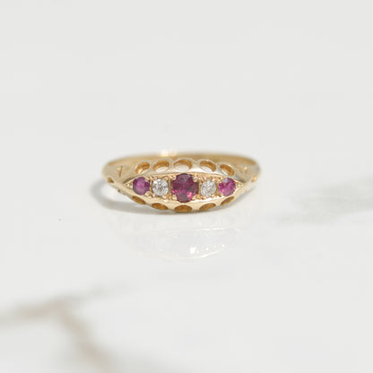 Antique Ruby and Diamond Ring Sz 8 1/2 18k