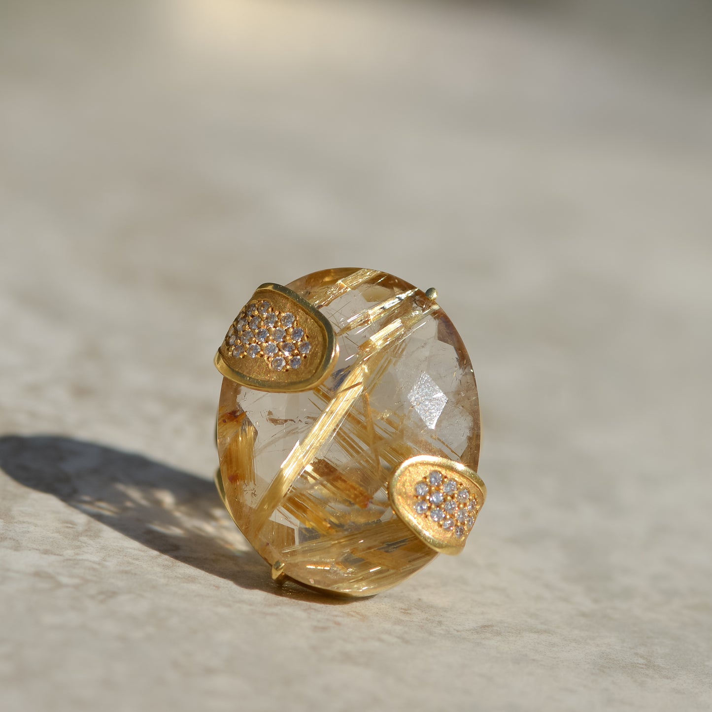 Vintage Rutilated Quartz & Diamond Cocktail Ring