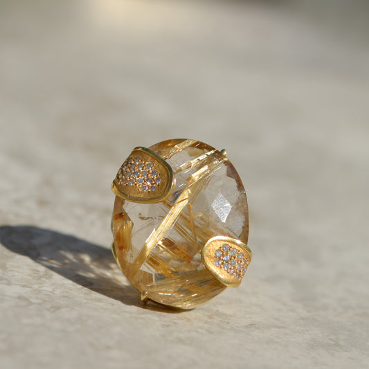 Vintage Rutilated Quartz & Diamond Cocktail Ring